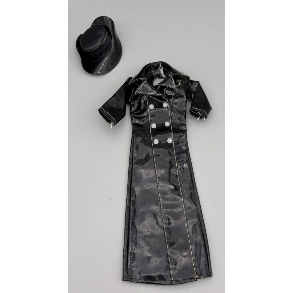 Vintage‎ Barbie Doll Black Raincoat & Hat Plastic Clothing Set